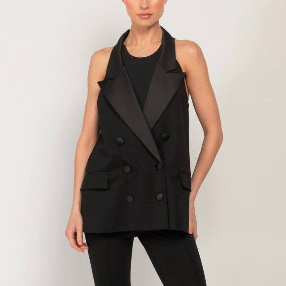 Dorothee Schumacher Emotional Essence Black Double-Breasted Tuxedo Vest - Picture 1 of 10